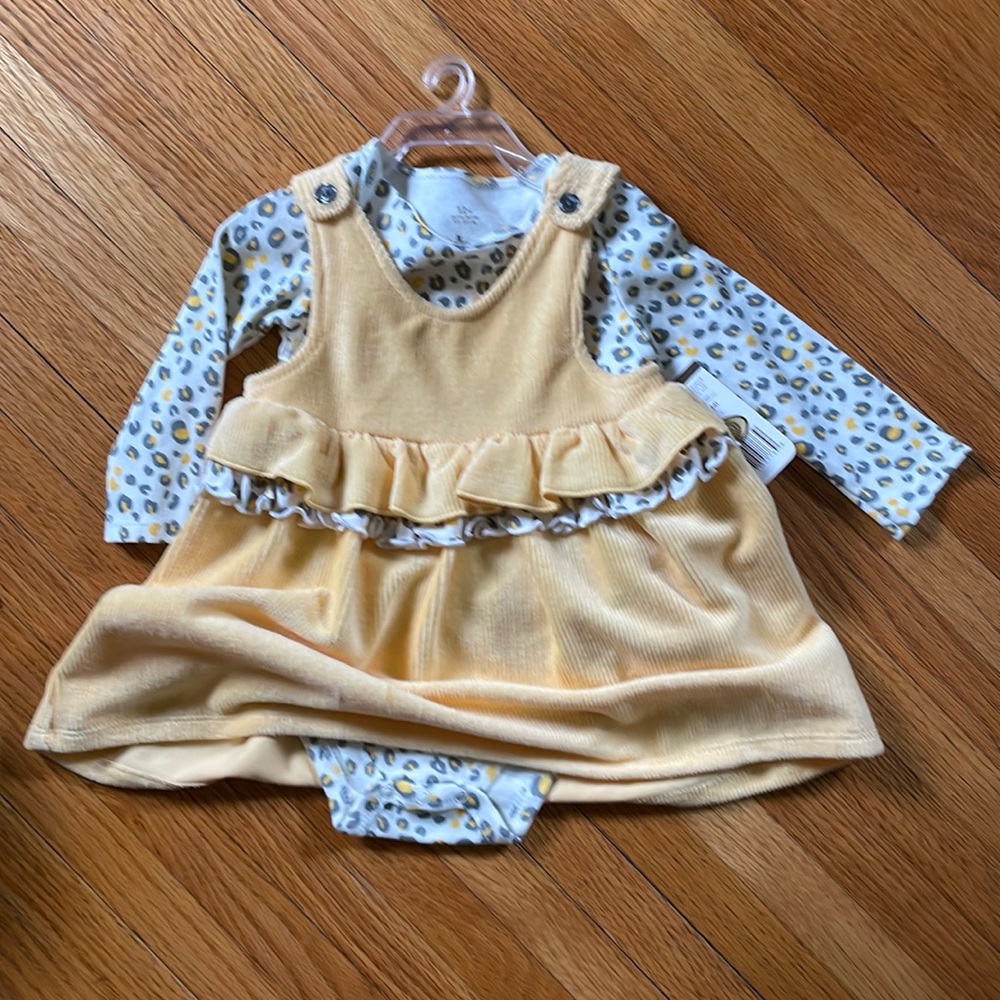 Baby Starters Girl’s 12 Month Yellow Ribbed Dress and Matching Bow